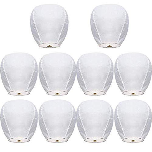Diagtree Chinese Handmade Lanterns ECO Fully Assembled and Fully Biodegradable,Wish Lantern for Birthday, Wedding, Anniversary, Funeral, Memorial (M 10 Pack White)