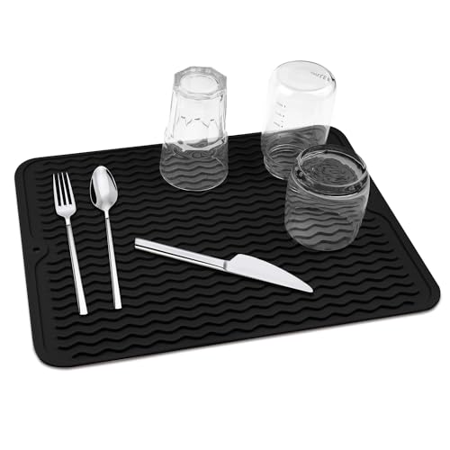 Abtropfmatte Geschirr 40 x 30 cm, Abtropfmatte Spüle, Geschirr Trockenmatte hitzebeständiges rutschfestes Spülbeckenmatte, Spülmatte Abtropfunterlage (Schwarz)