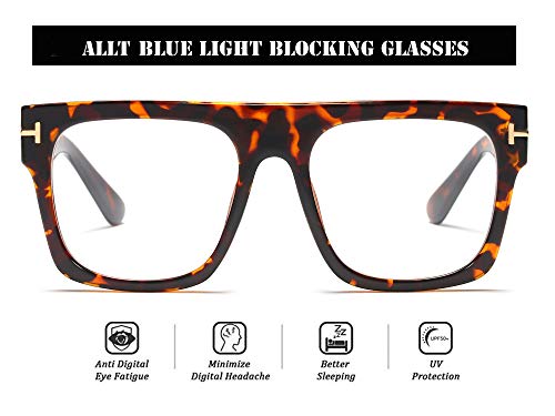 Allt Unisex Large Square Optical Eyewear Non-prescription Eyeglasses Flat Top Clear Lens Glasses Frames (Leopard(Bluelight Blocker Lens) 4) - Thumbnail 2