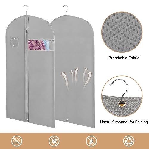 YYDSLEE-Garment-Bags-for-Hanging-Clothes-Suit-Bags-for-Closet-Storage-and-Travel-2440-Clothing-Bags-Garment-Covers-Suit-Covers-for-Men-Women-Clothes-Cover-for-Shirts-Fur-Coats-Jackets-8-Pack-Gray