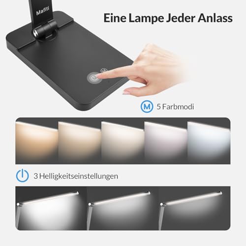 mafiti Schreibtischlampe LED Dimmbar Tischlampe 5 Farb und 3 Helligkeitsstufen, Augenfreundliche Nachttischlampe, USB-Anschluss für Leser… – Ansicht 3