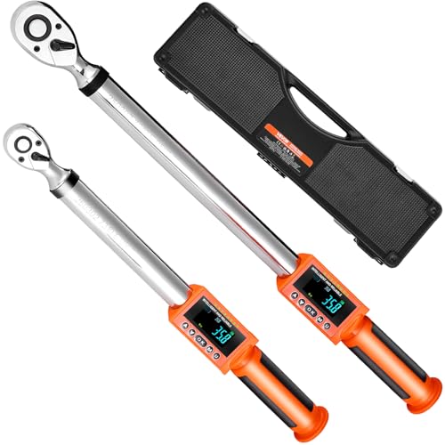 VEVOR Digital Torque Wrench 3/8 1/2 Inch Drive, 0-44.25FT.LB(0-60Nm)/0-162.26FT.LB(0-220Nm) ±2% Accuracy, Electronic Torque Wrench with Preset Mode,Vibration,Buzzer,LED Notification,5Units of Measure