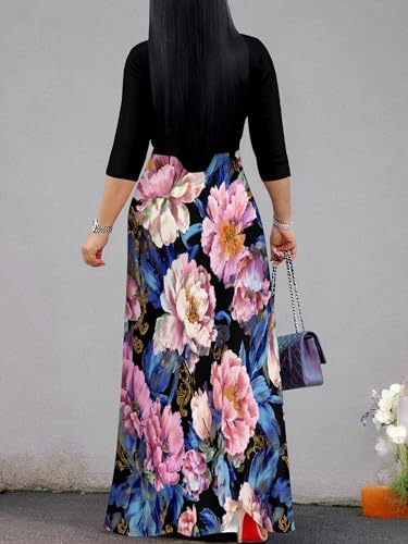 Image of PinkPatty Plus Size Dresses for Curvy Women V Neck Flowy Long Sleeves Wrap Maxi Dress Travel Vacation Outfits