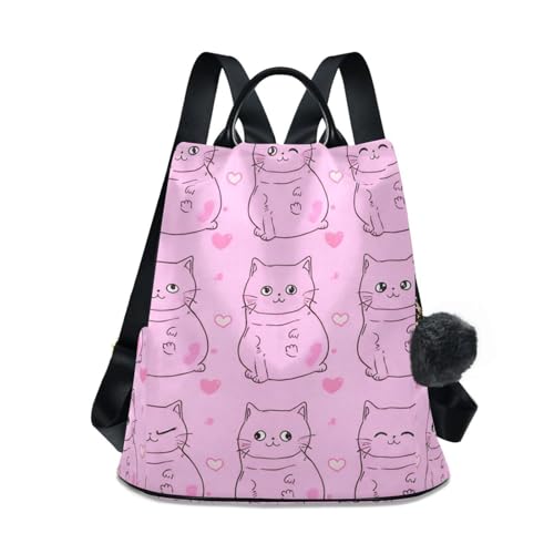 Sac à dos pour femme motif chat mignon rose avec fermeture éclair sécurisée