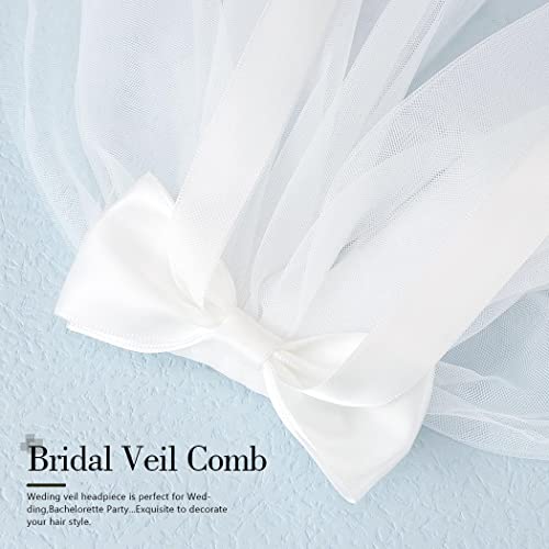 Jeairts Bride Wedding Veil Comb Pearl Bridal Hair Piece White Tulle Veils With Bow Tie Bachelorette Party Hair Accessories For Women And Girls (Style A) #TOP2