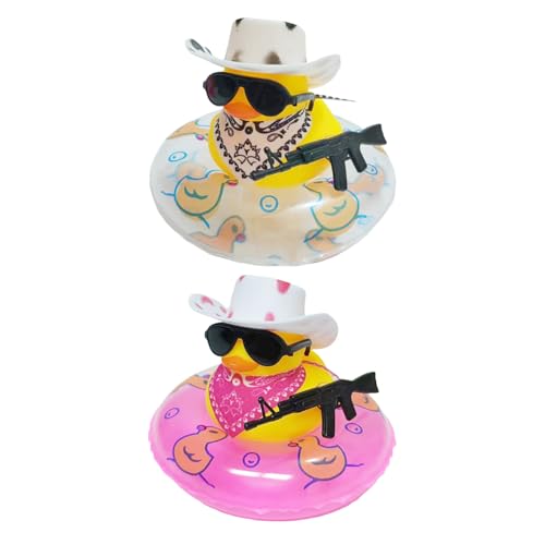 DGHEGDUI 2 Pequeños Juguetes De Decoración De Pato Amarillo, Diseño En Forma De Bufanda Triangular De Sombrero De Vaquero, Productos De Exhibición De Decoración De Escritorio, Rosa.