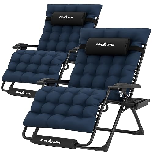 Image of UDPATIO Oversized Zero Gravity Chair Patio Reclining Chairs with Cushion | 33In Set of 2 Outdoor Folding Recliner with Pillows,Cup Holder, Foot Rest, Detachable Pad, Locking Navy-xxl