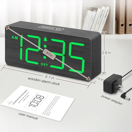 Image of DreamSky Wooden Digital Alarm Clock for Bedroom with Large Numbers | Desk Clocks for Living Room Office, Loud Alarm for Heavy Sleepers Adults, Volume Control, Dimmer, DST, Wood Decor (Plug-in)