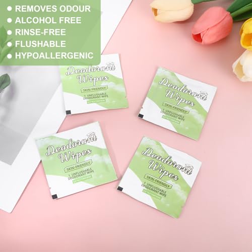 Image of 100Pcs Travel Deodorant Wipes, Travel Size Mini Deodorant Wipes Bulk for Homeless, Individually Wrapped Body Cleaning Supplies for Women Wet Armpit for Body Cleaning Cucumber