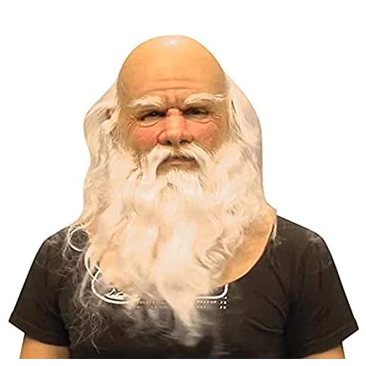 Weihnachten Gesichtsmaske Erwachsene Urlaub Weihnachtsmann Latex Maske Alter Mann Weiß Bartmasken für Festival Party Cosplay Kostüm (A-Weiß, Einheitsgröße)