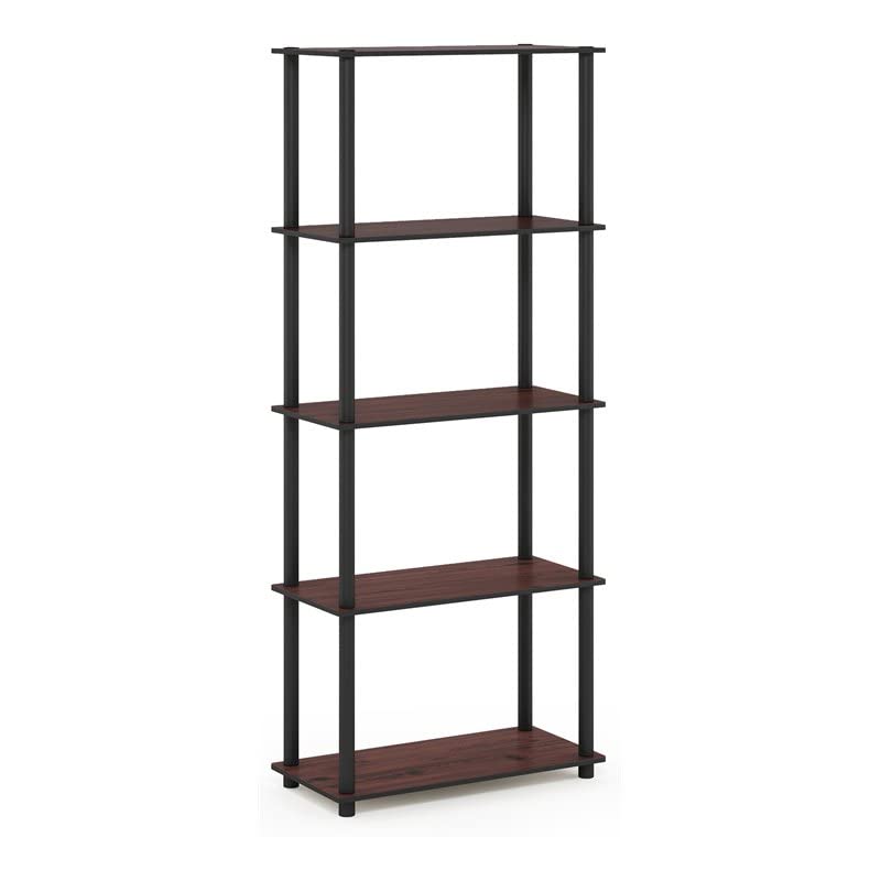 Furinno Turn-N-Tube 5-Tier Multipurpose Shelf / Display Rack / Storage Shelf / Bookshelf, Round Tubes, Dark Cherry/Black