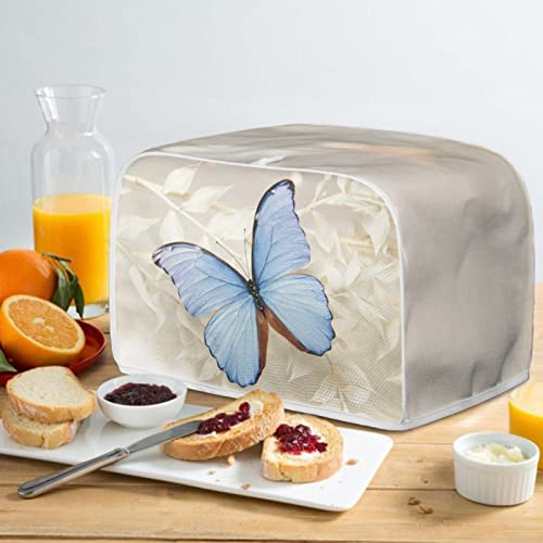 Salabomia Butterfly Toaster Dust Cover 4 Slice, Anti-Sputtering Toaster Covers, Washable Decorative Bread Toaster Cover, Dust Fingerprint Protection For Toasters Bread Maker, Off White And Blue #TOP4