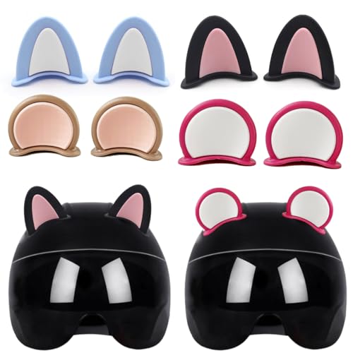 KQOZG 4 paires Oreilles Décoratives pour Casque Moto, Accessoire Casque Moto avec Oreilles de Chat, Casque Chat et Autocollants pour Casque de Moto et Vélo