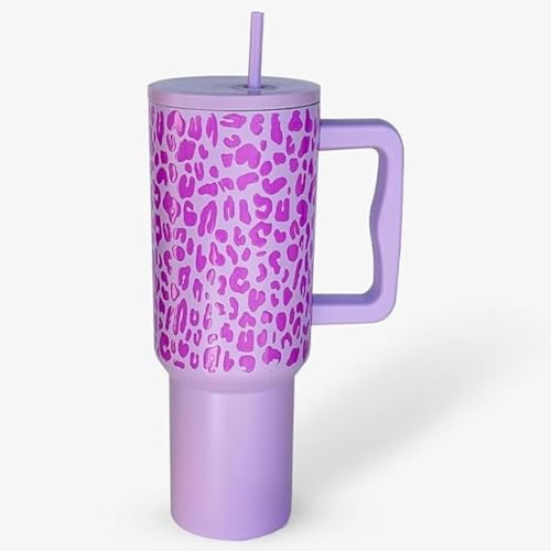 Image of Stainless Steel 1200 ml Vacuum Tumbler with Lid & Straw - Double‑Wall Insulated Cup for Travel, Gym & Office - Keeps Beverages Hot or Cold - 1.2 L Capacity (Purple Leopard)