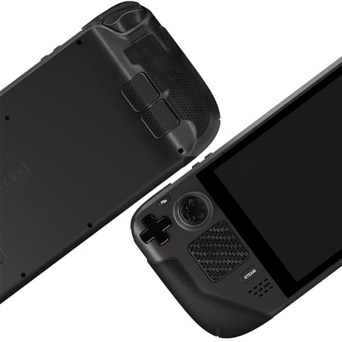 PlayVital Pegatina Dividido Grip para Steam Deck LCD & OLED Calcomanías Adhesivo de Trackpads Gatillos Botones Traseros Stickers con Tapas para el Pulgar Textura de Diamante Hexagonal-Negro - imagen 5