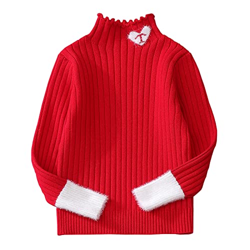 Yishengwan Pull Enfant Fille Col Roulé Haut Chandail Chaud Pullover Tricot Manches Longues Rouge(Doublure Chaude) 140 Cover
