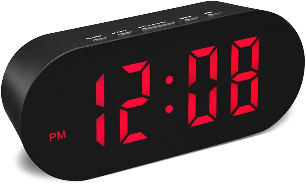 FAMICOZY Simple Easy to Use Digital Alarm Clock,Small Compact,Auto Dim at Night and 6 Manual Brightness adjustments,Mains Powered,Crescendo Alarm with Snooze,12/24hr,Black