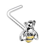 Amelia Fashion 20GA Bumble Bee L-Shape Nose Ring (Steel/Black & Yellow)