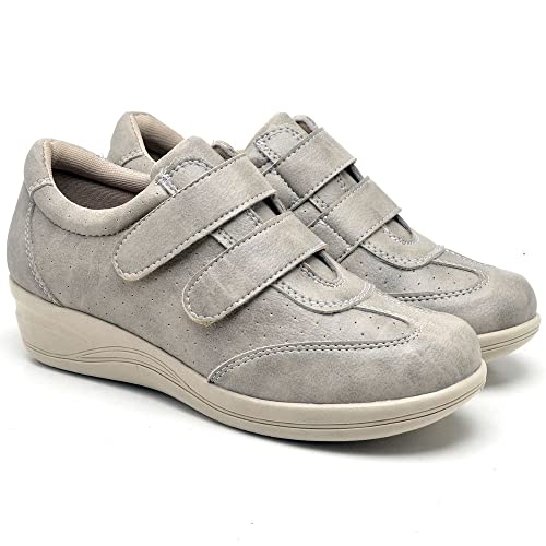 Sapato Ortopédico Feminino Anti Stress Conforto Tênis Mocassim Velcro Macio Confortável (40, Cinza)