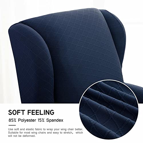 Enova Floral Wing Chair Slipcovers Couch Covers, Soft Rhombus Jacquard Polyester Spandex Fabric Wingback Slipcovers, 2 Pieces Chair Covers Furniture Protector For Living Room (Dark Blue) #TOP3