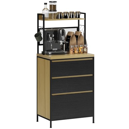 HOMCOM Armario de Cocina Buffet de Cocina Industrial Unidad de Almacenamiento con 3 cajones, encimera, Estante y 4 Ganchos, Unidad de microondas para Comedor, Sala de Estar, 60x40x132cm, Madera