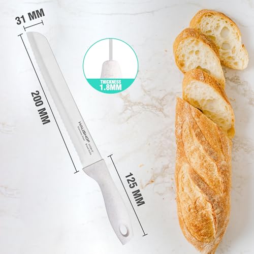 HAUSHOF Bread Knife for Homemade Bread 20 cm, Serrated Kitchen Knife, Ergonomic Handle Bread Cutting Knife for Slicing Bread, Bagels, Cake - Image 3
