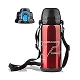 Sports Water Bottle Stainless Steel Vacuum Insulated Drop Forged Double Wall Insulated ANTI SWEAT Thermos with Leak-Proof Travel Lid, Hiking/Paracord Survival Handle, Portable Water Bottle, 28oz (Red)
