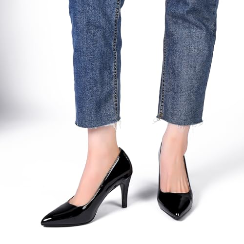 Women's 3 in Closed Pointed Toe Heels Pumps Comfortable Classic Dress Shoes for Women(Black Patent 6.5) - image 3