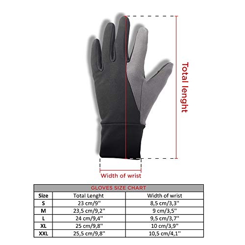 axelens Gants Hommes Femmes Écran Tactile Sport Course Hiver VTT Motos Chaud pour Smartphones Téléphones Portables et Tablettes Coupe-Vent Étanche XL Noir / Gris