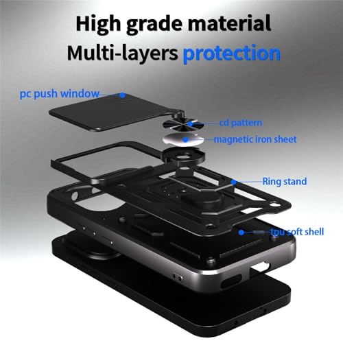 Image of Heavy Duty Back Case Cover for Honor 400 5G, Shockproof Honor 400 Back Cover, Ring Case with Kickstand and Camera Protection Shutter - Black