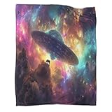 Alien-Schiff Kuscheldecke 50x60inch(127x152cm),weich und Warm,extra Flauschig Als Sofadecke Weltraumszene Wohndecke Yogadecke Tagesdecke,Plüsch Sofaüberwurf