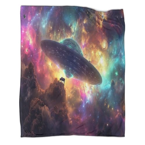 Alien-Schiff Kuscheldecke 50x60inch(127x152cm),weich und Warm,extra Flauschig Als Sofadecke Weltraumszene Wohndecke Yogadecke Tagesdecke,Plüsch Sofaüberwurf