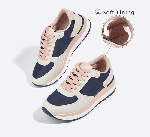 LUCKY STEP Women's Platform Fashion Sneakers Retro Neutral Classic Trainers Colorblock Casual Lace-up Stylish Tennis Chunky Walking Shoes4