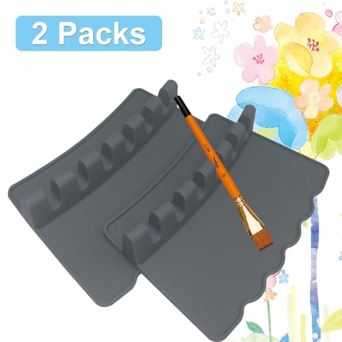 Image of 2 Packs Silicone Paint Brush Holders Paint Brush Organizer Large Paint Brush Stand Rest with 6 Slots for Watercolor Oil Acrylic Painting Brushes
