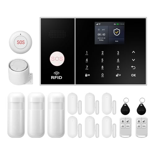 XNY 2G Komplettes Alarmsystem, WLAN Drahtloses Alarmanlage für Haus und Wohnung mit APP Push, Bewegungsmelder, Fenster Tür Sensoren, Fernbedienung, Sirene, Funktioniert mit Alexa (XNY-108-2G-D)