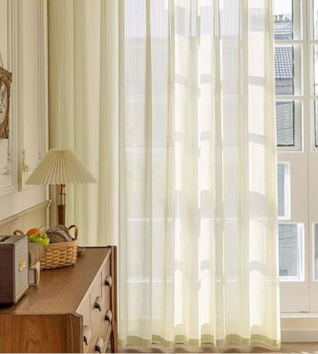 Homxi Curtains Voille 2 Panel,2 x 54W x 96H,Curtains Voile for Bedroom Beige Yellow Solid Color Curtain Pinch Pleats