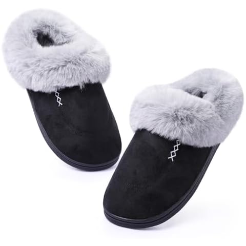 Women's Moccasin Slip-on Slippers Soft Microsuede Clog Comfy Non-slip Memory Foam Indoor Outdoor House Shoes with Fuzzy Collar Cover