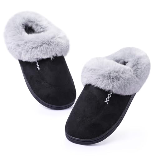 Women's Moccasin Slip-on Slippers Soft Microsuede Clog Comfy Non-slip Memory Foam Indoor Outdoor House Shoes with Fuzzy Collar