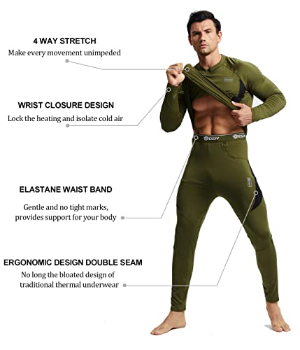 Image of romision Thermal Underwear for Men Stretch Fit, Fleece Base Layer Top & Bottom Set, Insulated Long Johns for Cold Weather Hunting