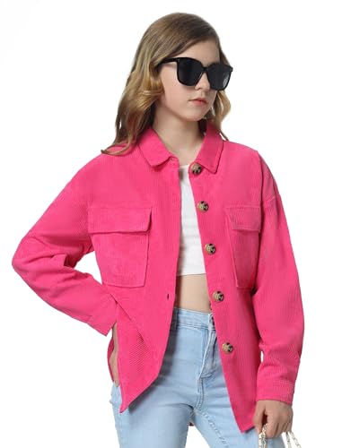 Mebius Girls Shacket Jacket Long Sleeve Plaid/Corduroy Color Block Button Down Casual Collared Shirt with Pocket2