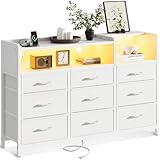 AODK タンス チェスト 衣裝ケース 収納ケース 衣装棚 洋服収納 led付き 引き出し9杯付き コンセント付き 脱衣所 棚 衣類チェスト 洋服タンス 箪笥 たんす 木製天板付き 和風 リビング 安定感 大容量(ホワイト, 幅130×奥行30×高さ97cm)