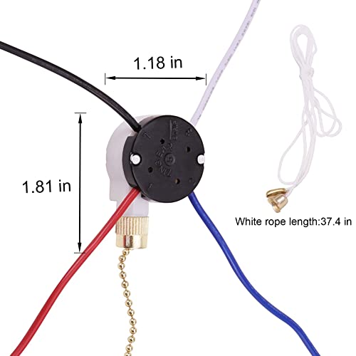 Image of Ceiling Fan Switch Kit 3 Speed 4 Wire, Fan Switch Zipper Speed Control Switch, ZE-208S Pull Wire Switch with Rope Gold