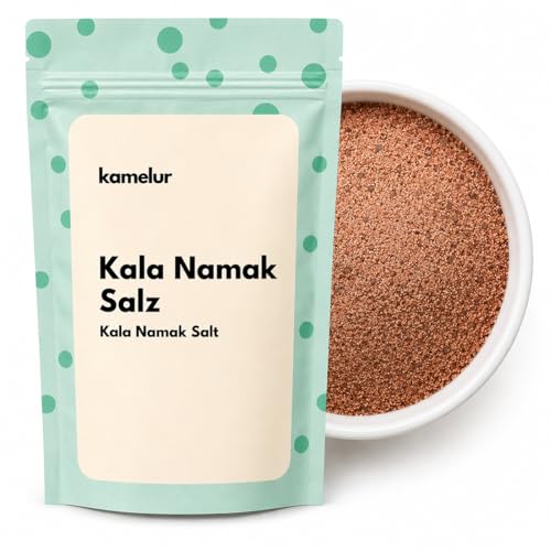 Kamelur 200g Original Kala Namak Salz fein verpackt in biologisch abbaubarer Verpackung- Exklusives Steinsalz aus Indien als Ei-Ersatz vegan - Schwarzes Salz