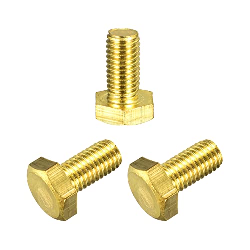uxcell Brass Hex Bolts, M10x20mm 3pcs Fully Thread Grade 4.8 Solid Brass Hexagon Head Bolt Machine Screws for Machinery