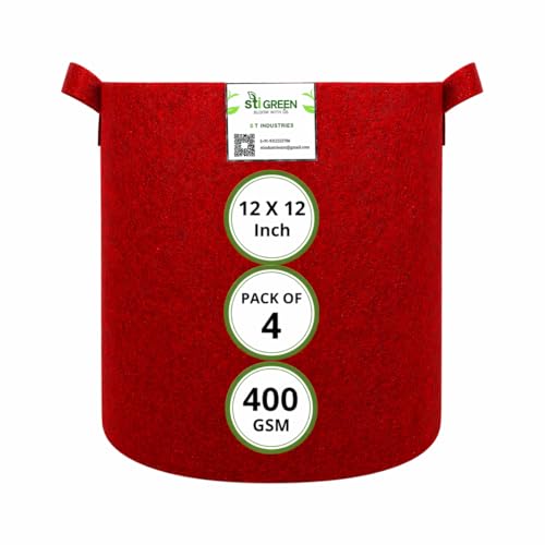 Image of Geo Fabric Grow Bags for Plants 12X12 Inch (Pack of 4) | 400 GSM Heavy Duty UV-Protected Round Maroon Colour Plant Bags for Terrace and Vegetable Gardening | Strong & Reusable|