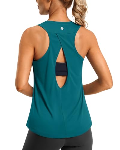 Women's Workout Tops Open Back Athletic Tank Tops Running Shirts(Teal,S)