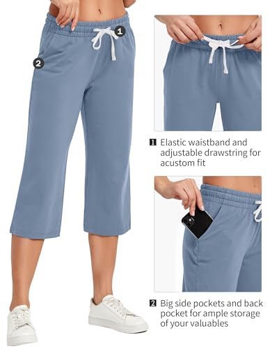 Image of SPECIALMAGIC Women Capri Pants Cotton Yoga Wide Leg Pajama Pants Capris Sweatpants Sports
