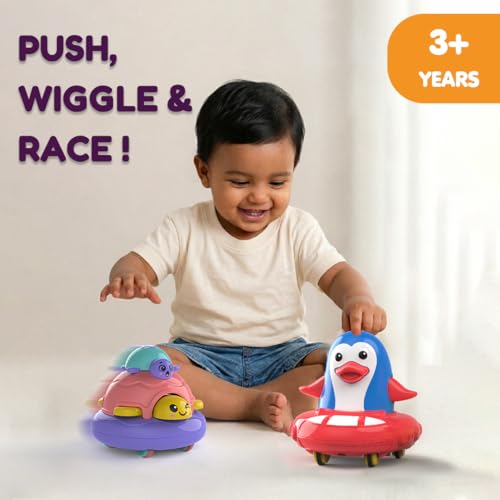 Image of Friction Powered Animal Toy Pack of 2 for Kids with Cute Topsy Turtle & Penguin Characters, Fun Toy, Best Gift for Kids, 3+ Years