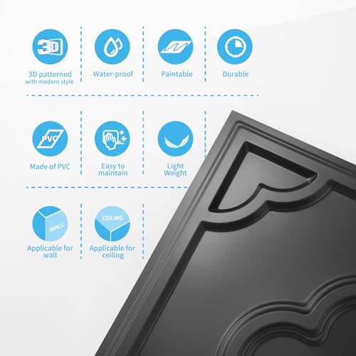 Image of Art3d Decorative PVC Drop Ceiling Tiles, 24 x 48 Inch, 12-Pack, Black