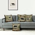 Bonhause Couvertures d'oreillers à jet d'ours rustiques 18 x 18 Ensemble de pouces 4 Lodge Moose Deer Oreillers décoratifs d'animaux Étui en polyester Coussin de lin Couvre pour canapé à l'extérieur